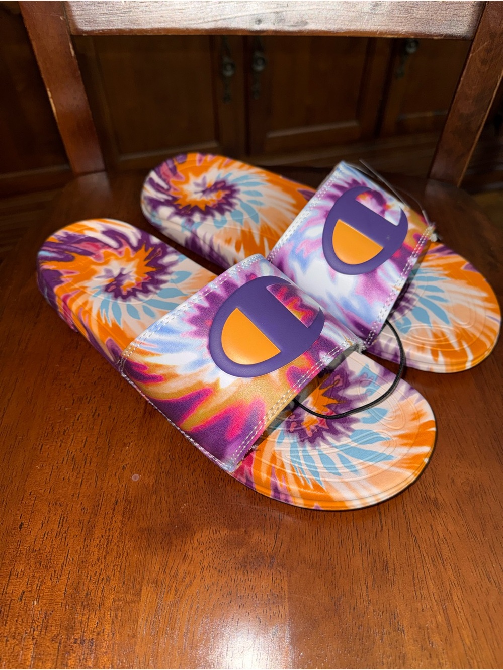 Champion Tie-Dye Slide Sandals in Purple, Orange, Blue Women’s 11 - Picture 2 of 5